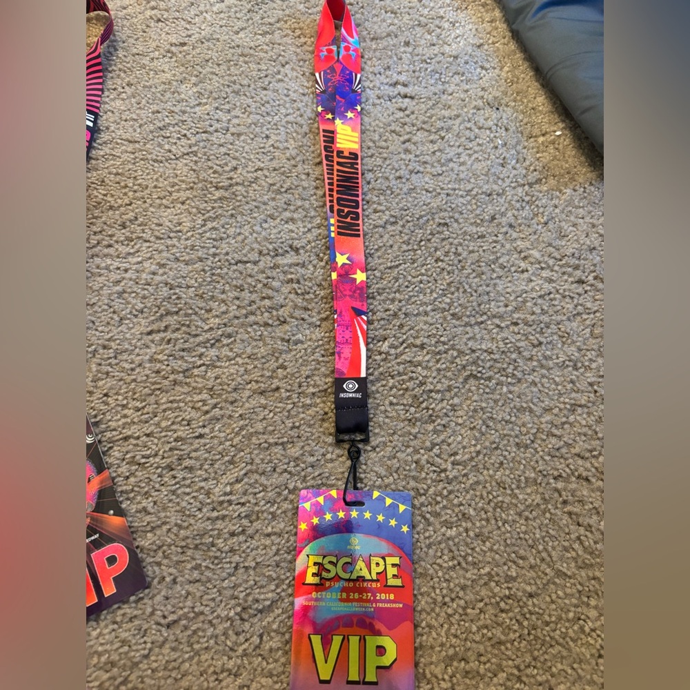 Colorful Insomniac Lanyard with Escape 2018 Festival Badge